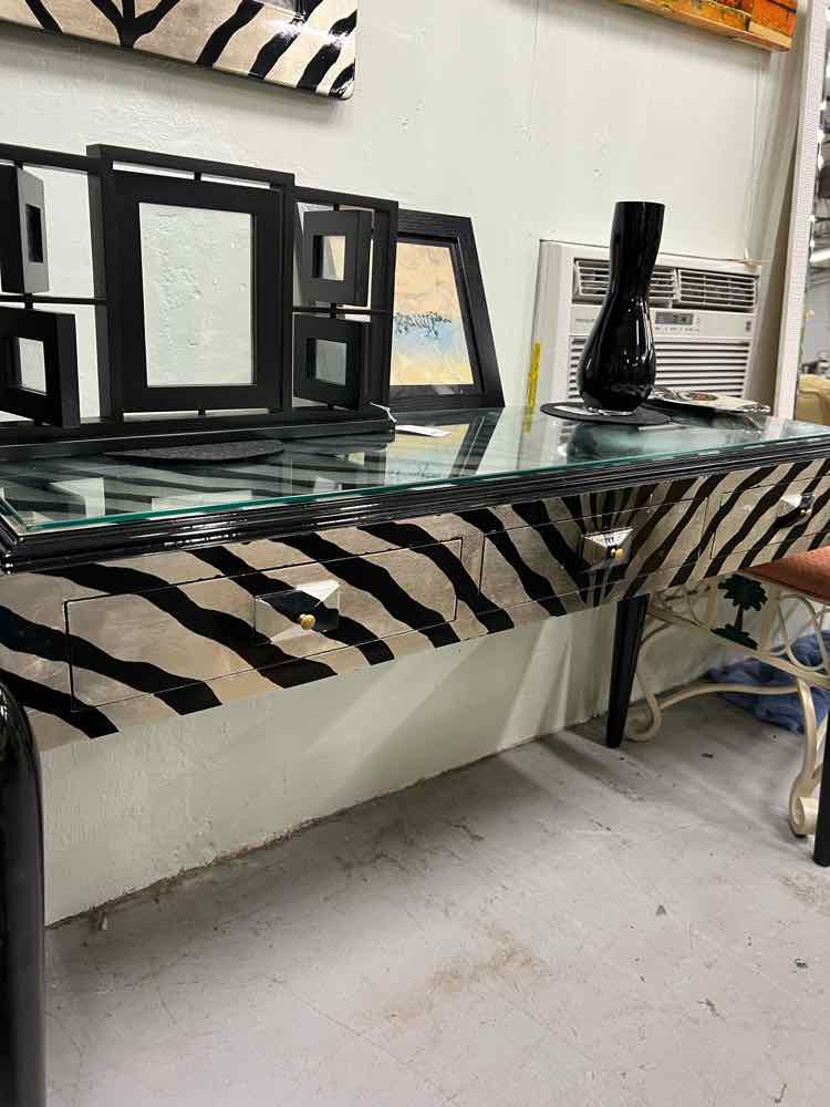 Silver & Black Zebra Entry Table & Mirror