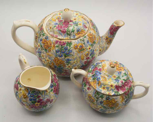 Vintage Sussex Cherry Chintz Tea Pit Cream/Sugar Set
