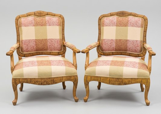 Pink & Yellow Carved Arm Chair