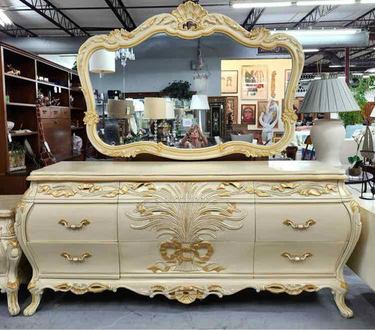 Beige/Gold Dresser w/ Mirror