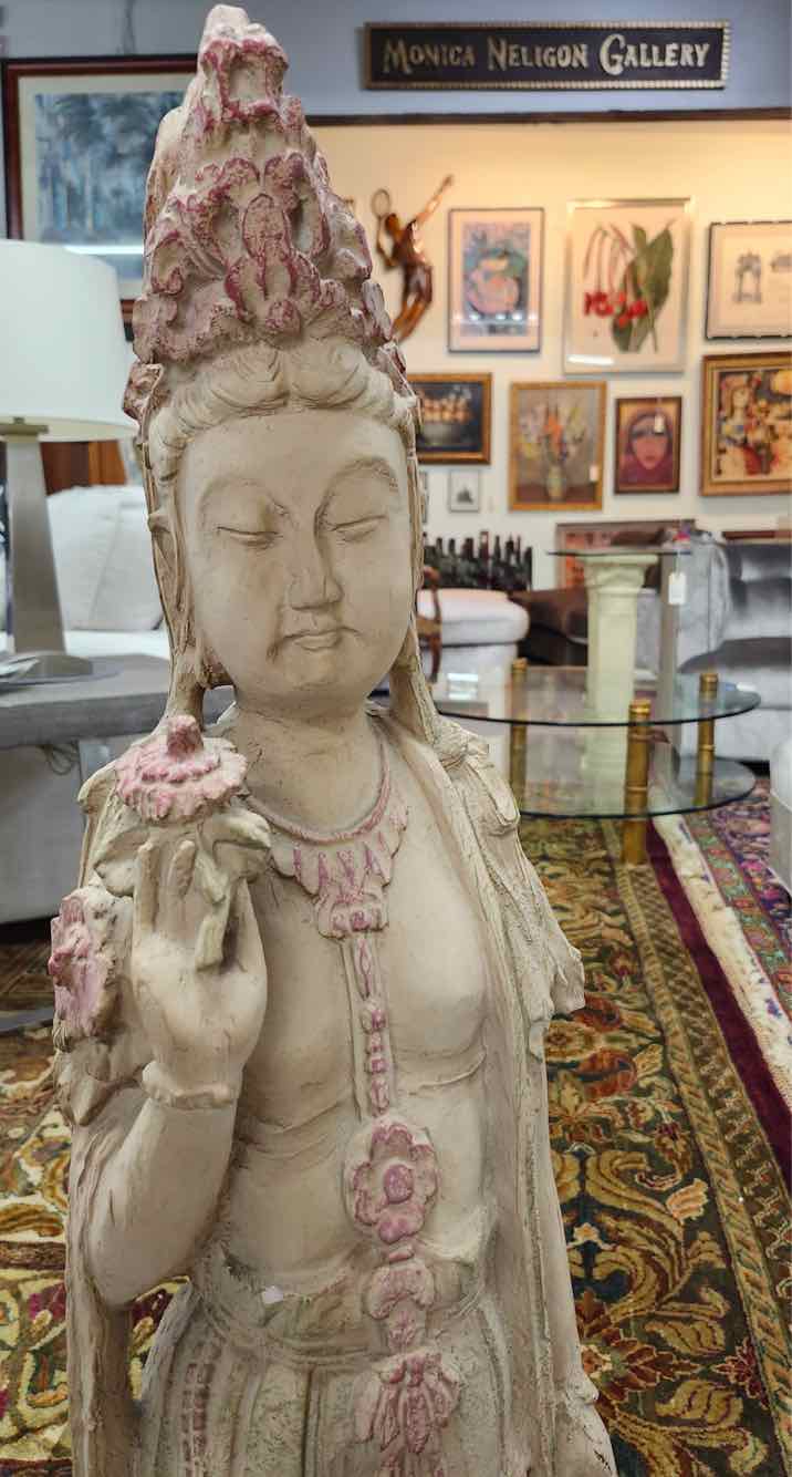 40" Quan Yin Goddess Cream/Pink Statue