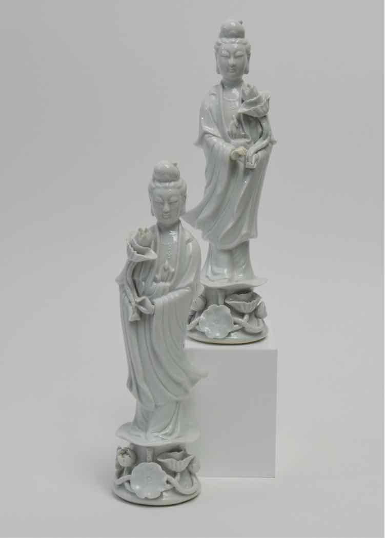 Pair of Chinese Porcelain Blanc de Chine Guanyin Figurines
