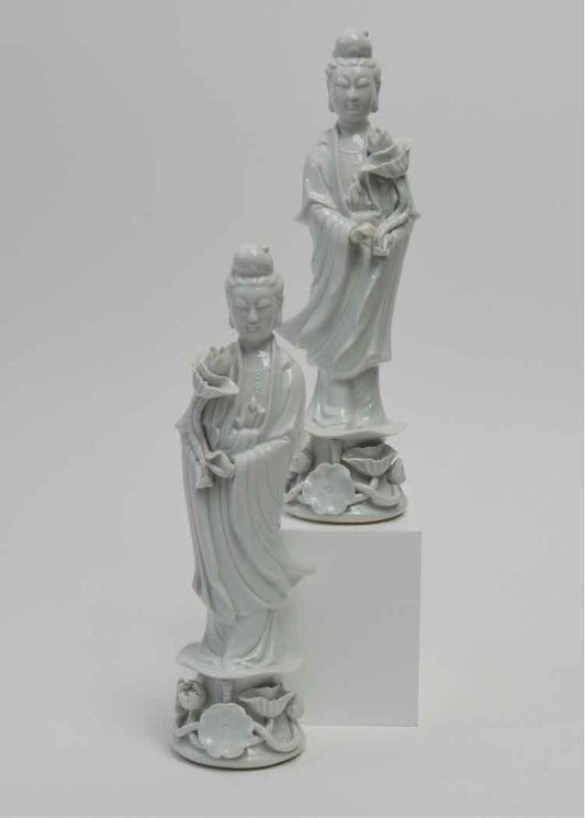 Pair of Chinese Porcelain Blanc de Chine Guanyin Figurines