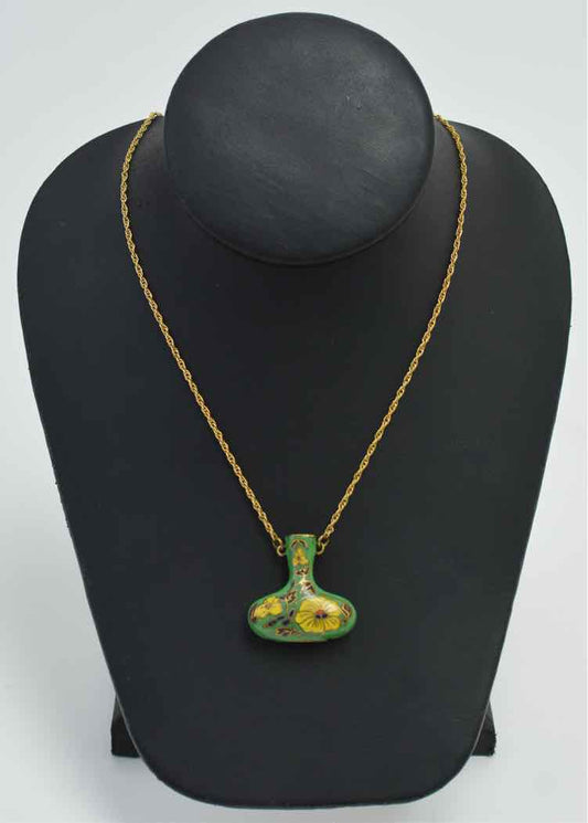 Goldtone Cloisonne Jug Pendant Necklace