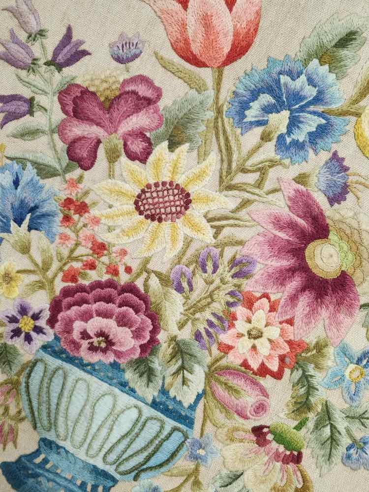 "Mixed Floral Crewel in Blue Vase" Vtg. 1971