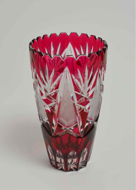 German Cranberry Handcut Scalloped Edge Crystal Vase