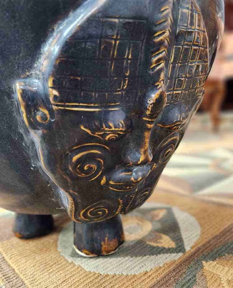 Large Thai Brown Glazed Pottery Tripod Jar