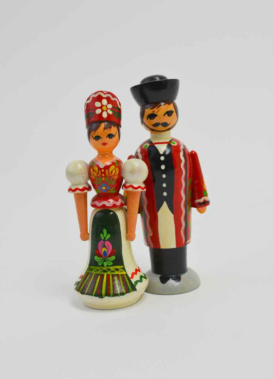 Toy Pair 70's Trad.Hungarian Wood Dolls