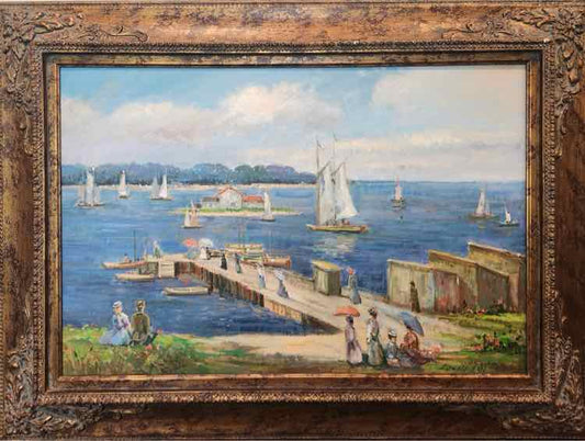Art 'French Coastal Pier' Oil Painting