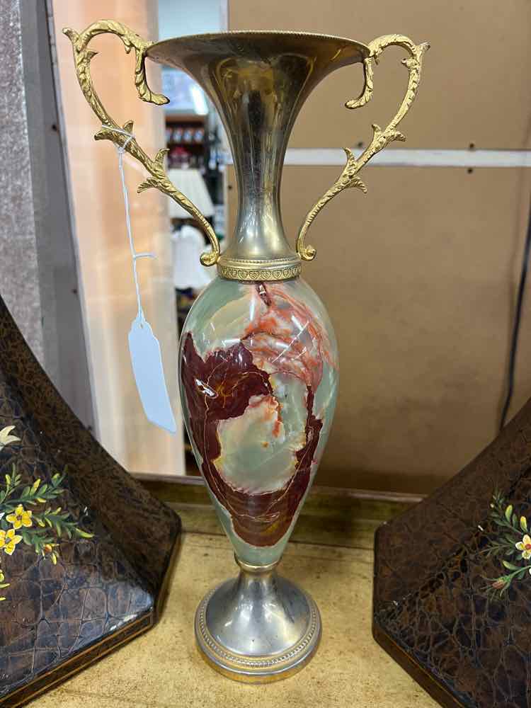 Mid Century Marble and Brass Tone Vase