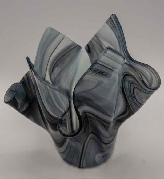 MCM Handblown Grey & Black Vase 5”