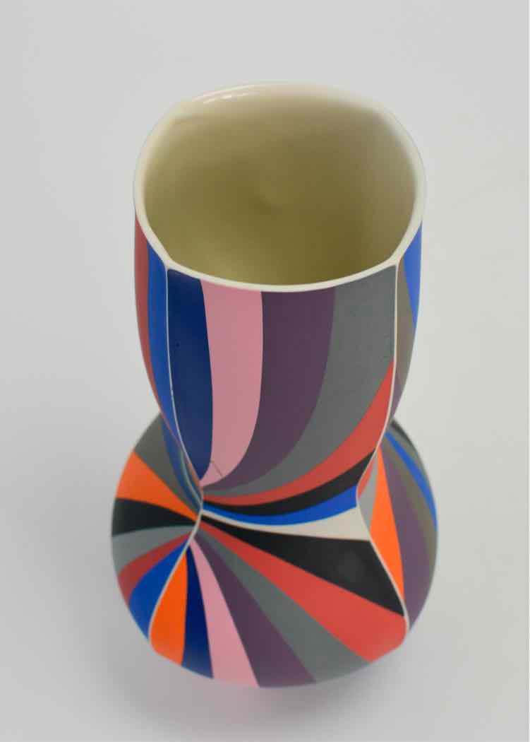 Art 'Peter Pincus'Multi-Color Striped Ceramic Vase