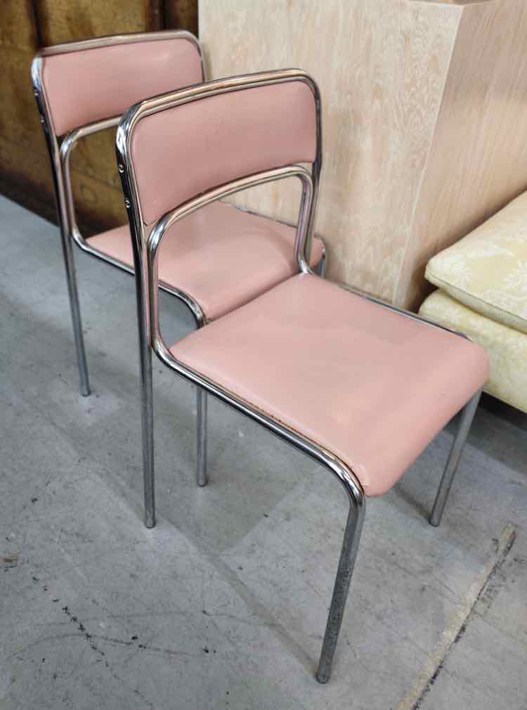 Pair of Vtg. "Bauhaus" Pink Leather Chairs