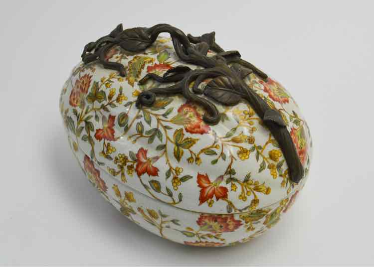 Castilian Imports Porcel.& Brass Egg-Shaped Bowl
