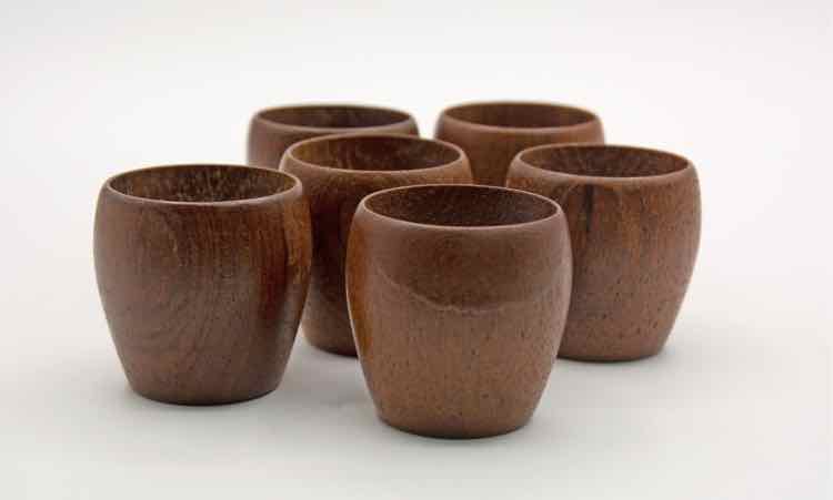 6 Mid Century Wood Cups