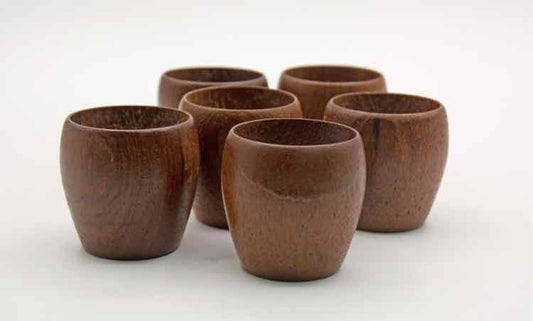 6 Mid Century Wood Cups