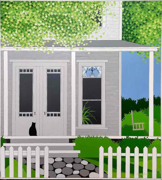 Art Cat on Nantucket Porch, Acrylic Carol Raab