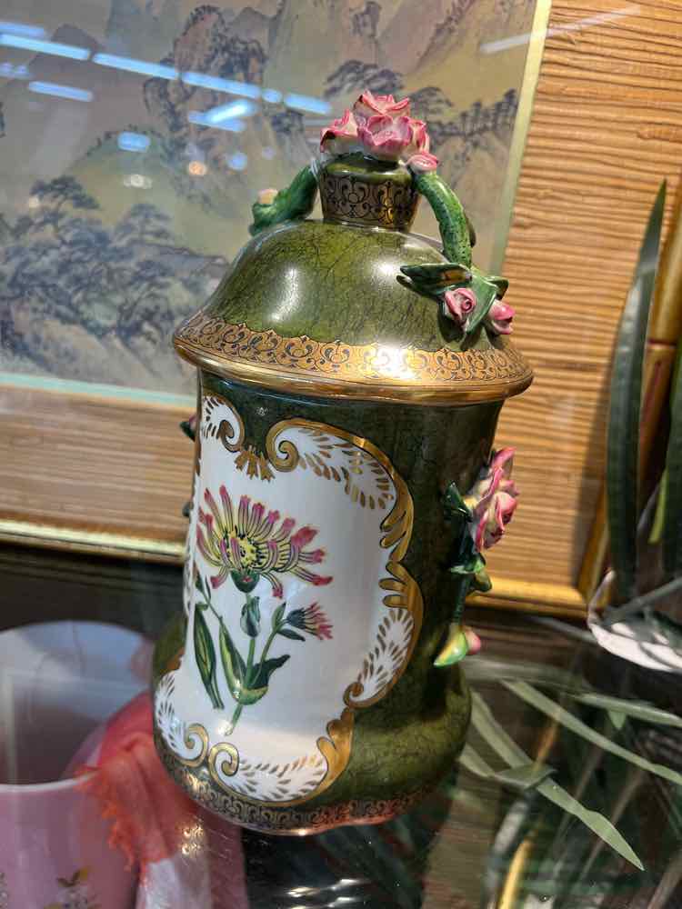 hand painted lidded jar