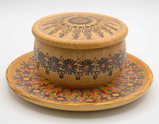 Wooden Bowl & Carved Wood Plate Set