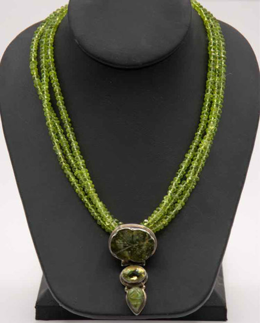 .925 Moss Agate/Citrine/Jade/Peridot Necklace
