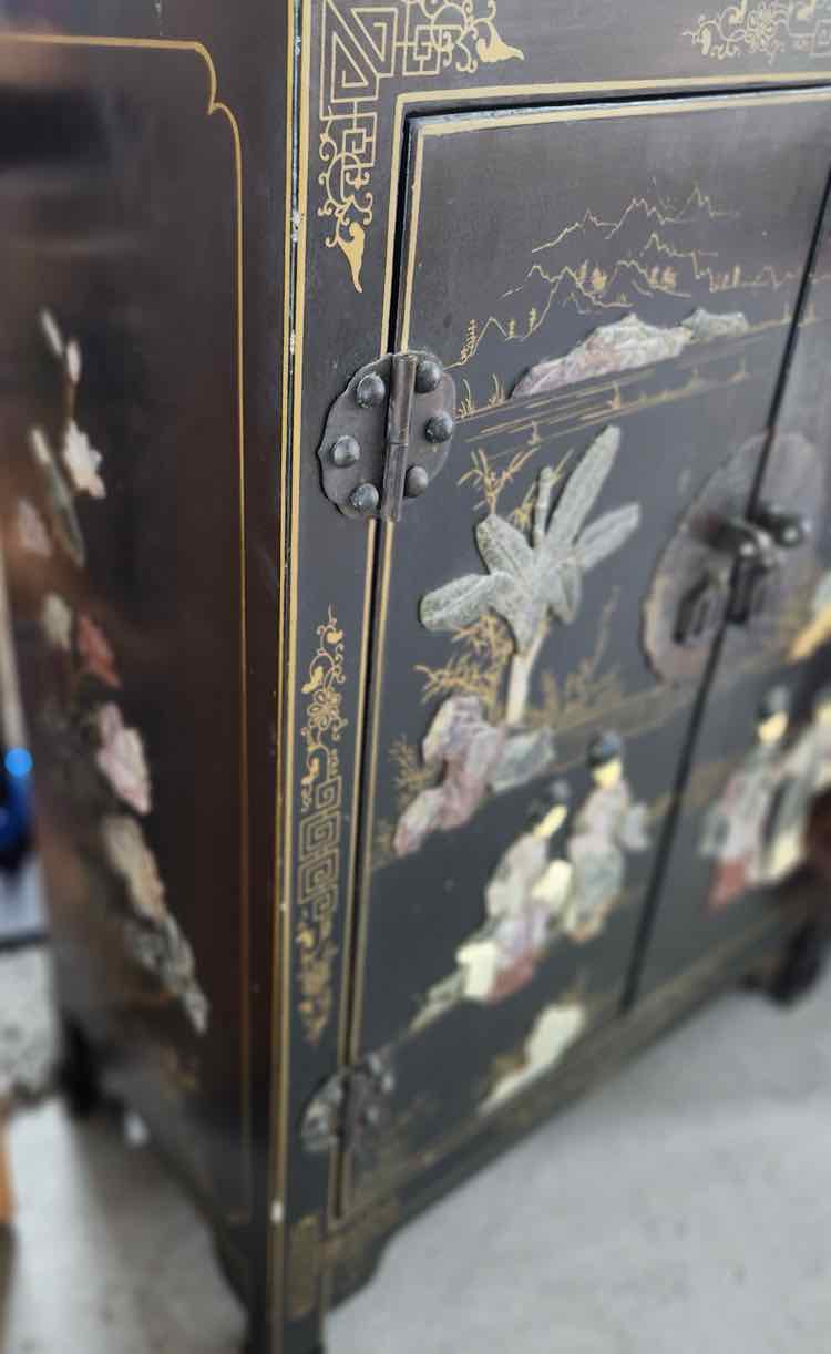 Black Asian Style, Two Shelf Chest, Reproduction