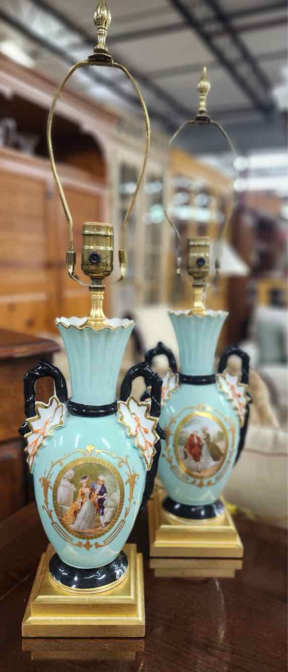 Antique French Porcelain Electrified Table Lamps