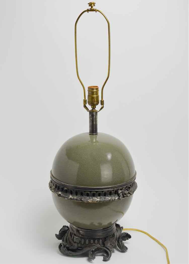 Vintage Olive Green Porcelain Lamp