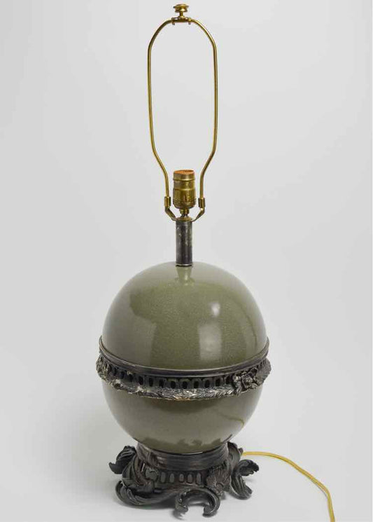 Vintage Olive Green Porcelain Lamp