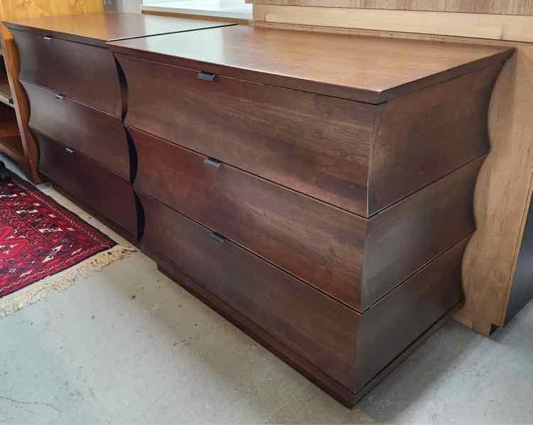 Pair of Curved 3 Drawer Nightstand