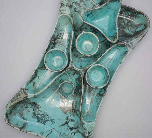 Atomic Turquoise Service Dish w/ Sauce Holders