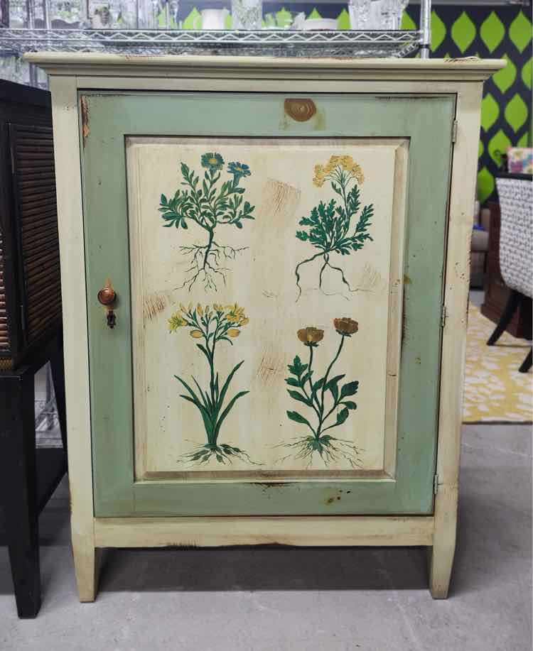 Green Flower Painted Wood Pantry
