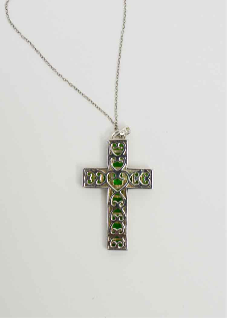 Sterling Silver Green Glass Cross by BBJ