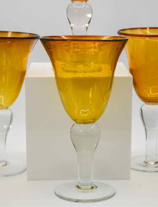 Set of 4 Hand Blown Amber Wine Goblets
