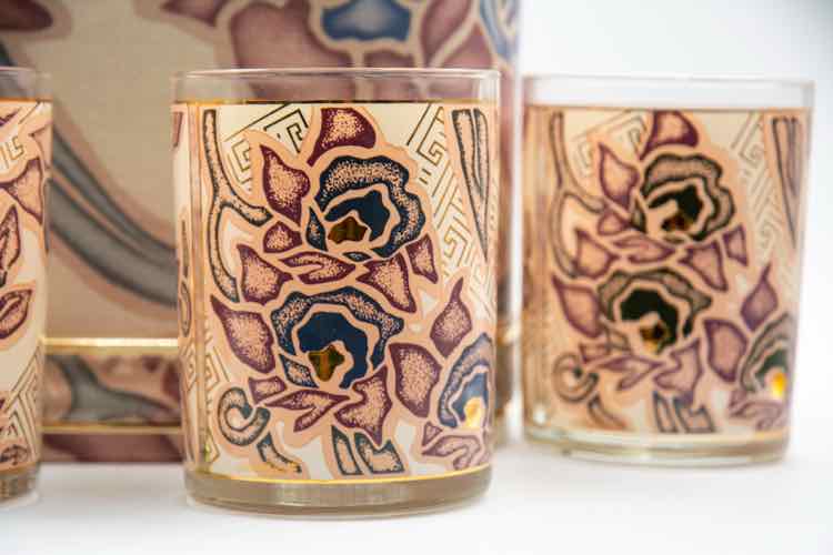 Rare Toyo Terri Rose Ice Bucket/4 Glasses