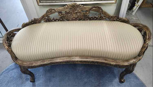 French Louis Style Pinstripe Upholstered Bench