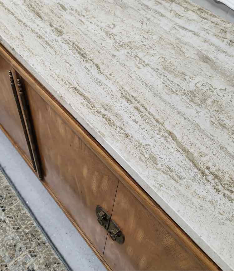 Mid Century Marble Top Credenza