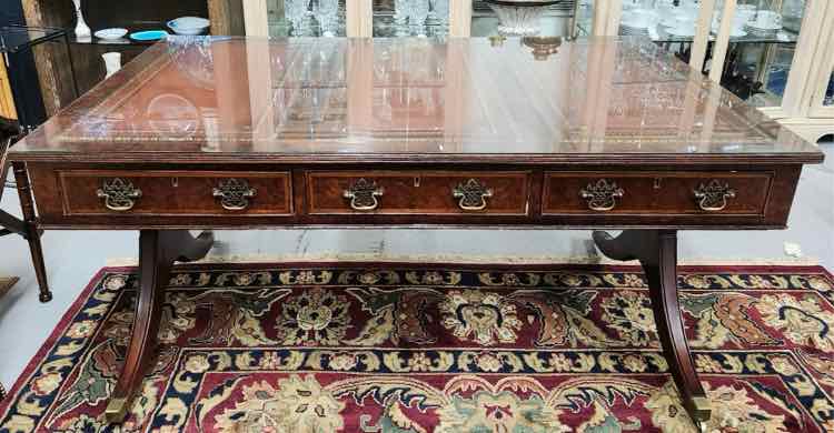 Leather Top Partners Desk w/Glass