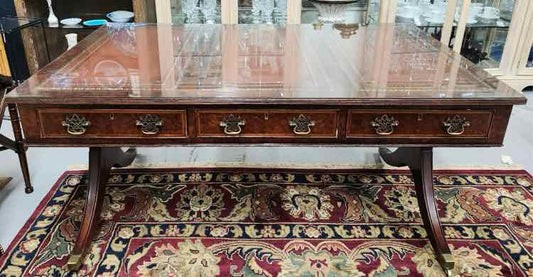 Leather Top Partners Desk w/Glass