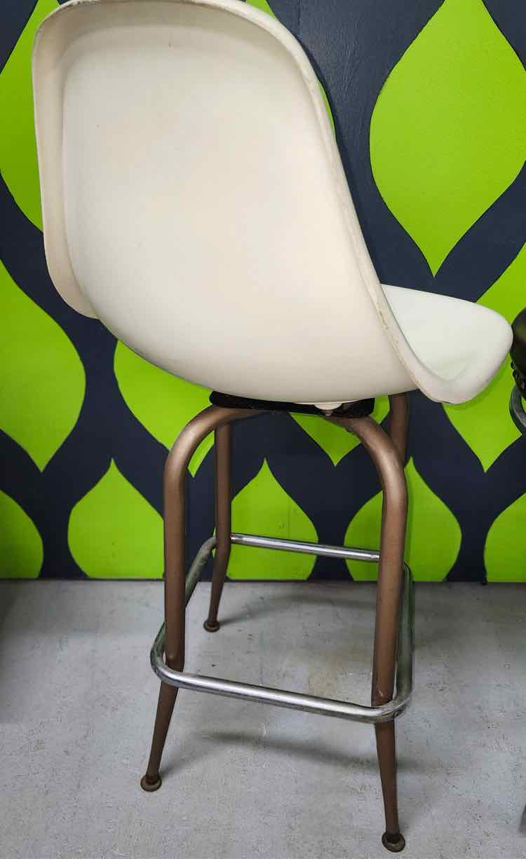 Pair 1950's MCM Fiberglass Shell Swivel Bar Stools
