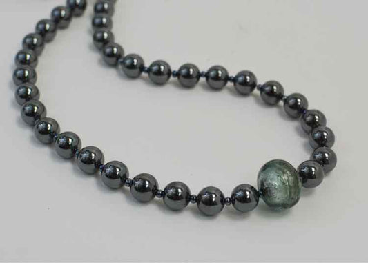 Hematite Necklace w/Glass Bead