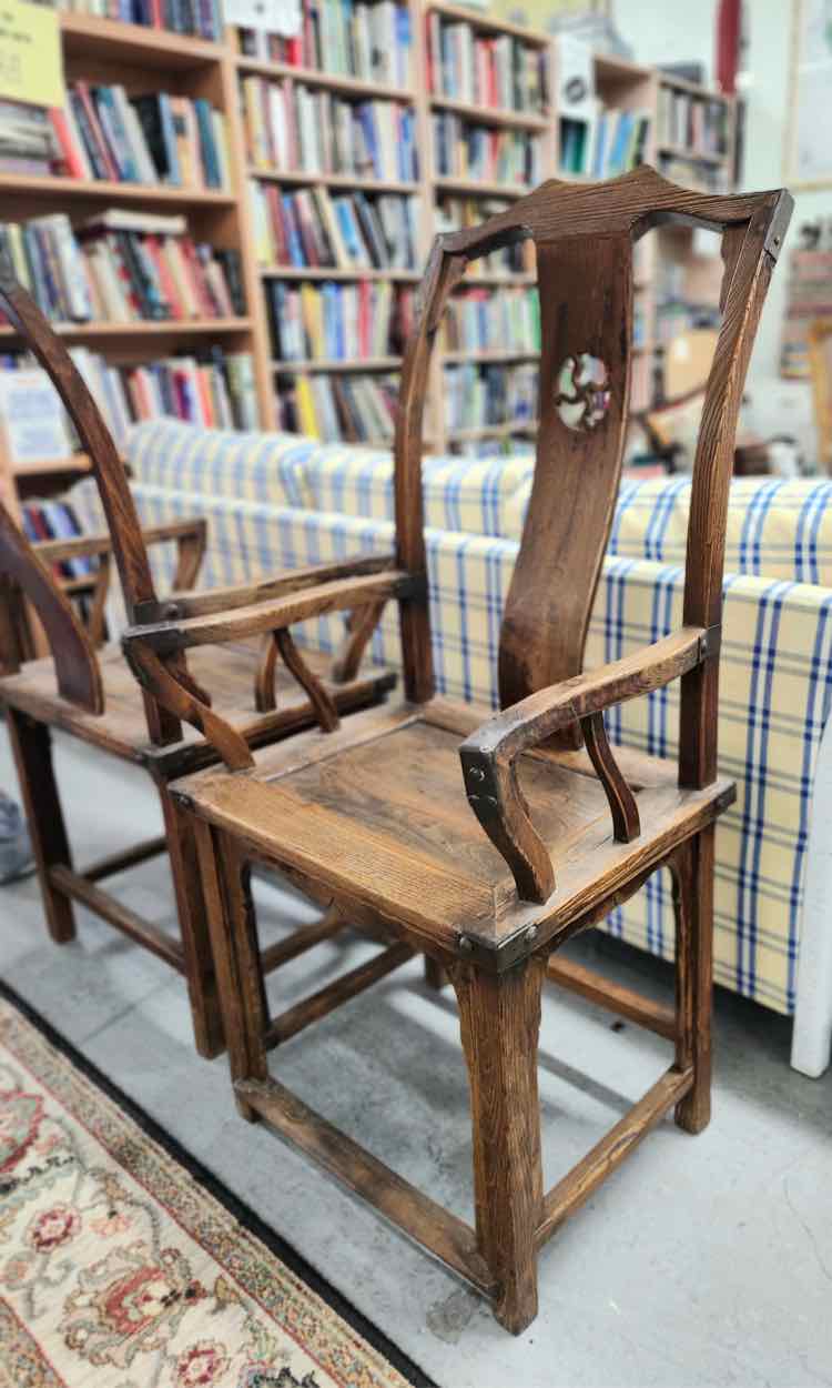 Pair of Antique Wood Asian Chairs