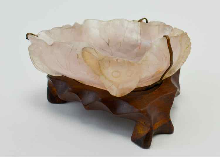 Vtg. Rose Quartz Lotus Bowl