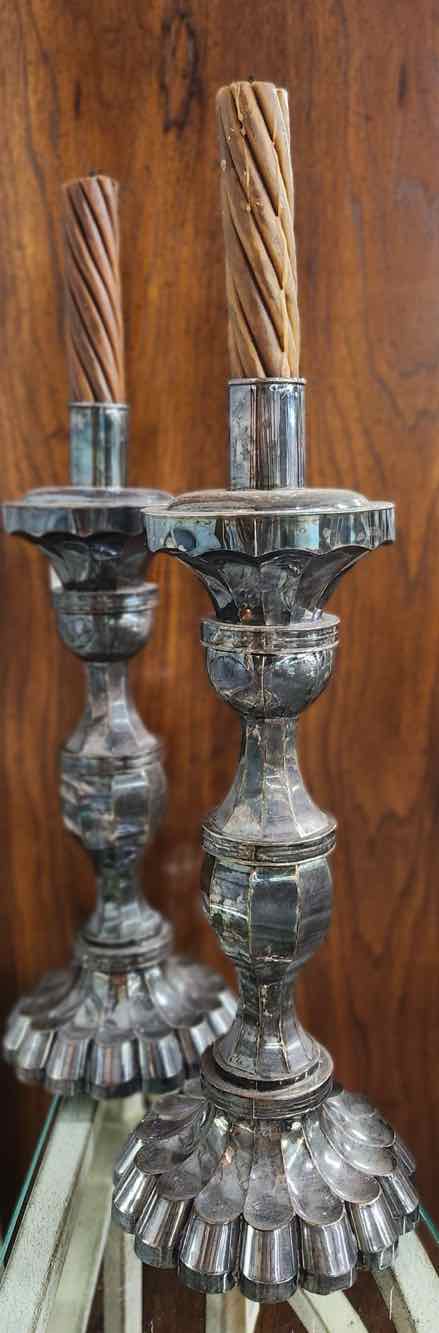 Large set of Antique Silverplate Candlesticks
