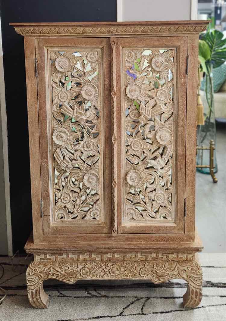 Carved Wood Storage Cabinet