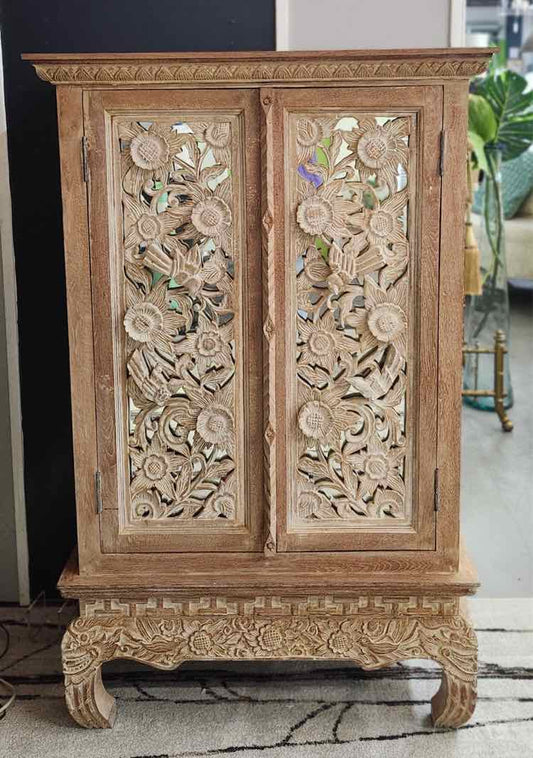 Carved Wood Storage Cabinet As Is