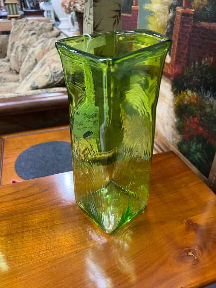 Vintage Green Blown Glass Vase