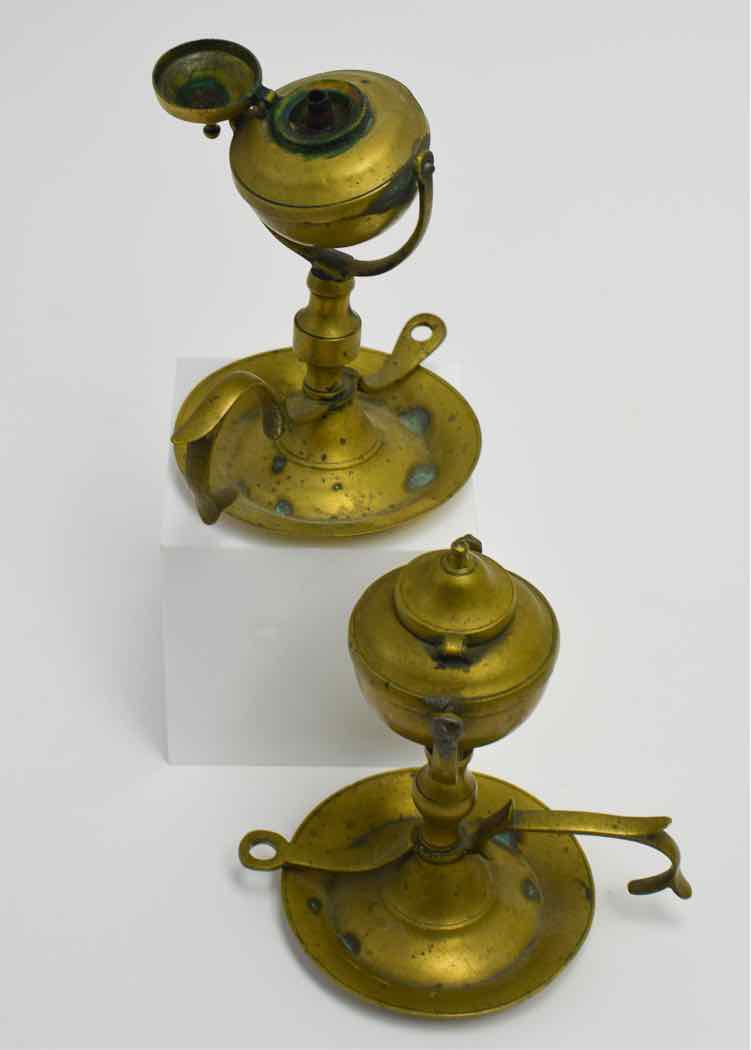 Pair if Vtg. Brass Whale Oil Finger Lamps