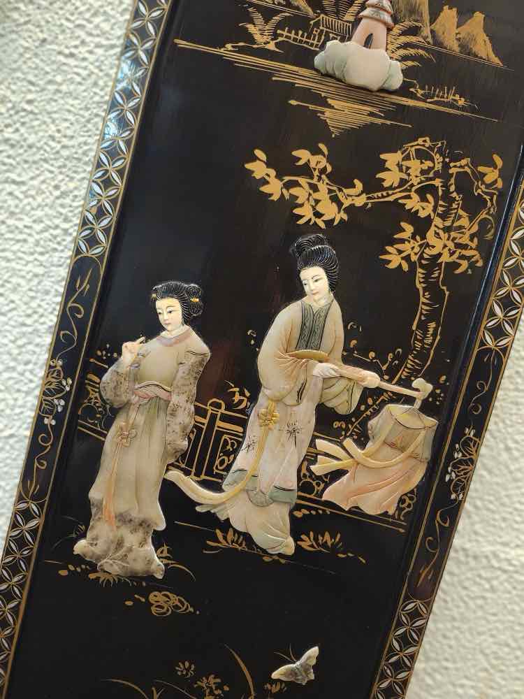 Vtg. Asian Decor Lacquer Panels
