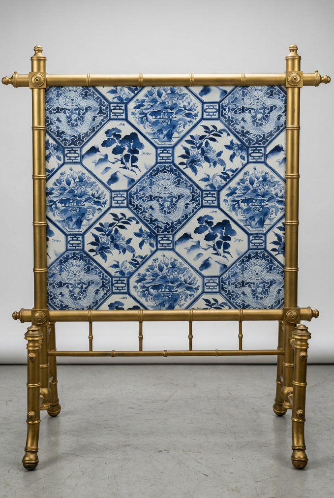 Gold Bamboo Chinoiserie Fireplace Screen
