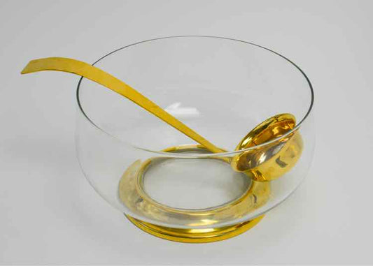 24K Gold plated & Glass Punch bowl & Ladle